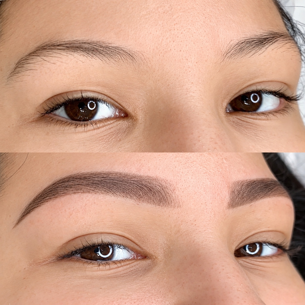 Comparativo de design de sobrancelhas com henna para realce do olhar
